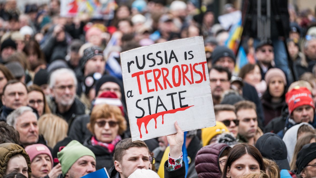 Na Staroměstském náměstí se koná demonstrace na podporu Ukrajiny. (21.2.2026)